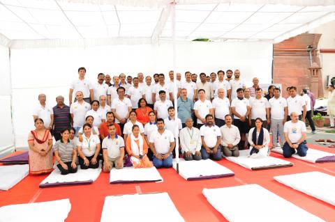 Countdown to Intl Yoga Day, held by the DoCA at Krishi Bhavan premises on 10-6-2022